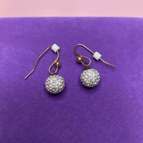 Jewelry - 💛 Classic 10k Yellow Gold White Crystal Ball Drop Earrings